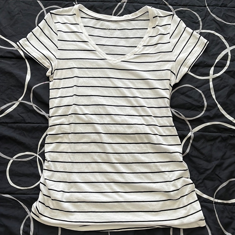 Black & white striped short sleeve maternity top